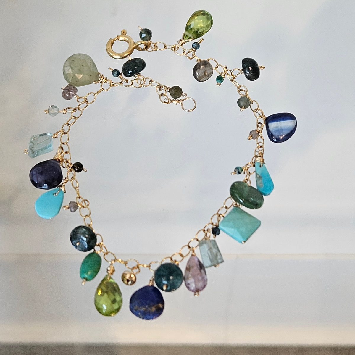 Summer Blues Bracelet in gold and gold, handcrafted by Antiqua Jewelry