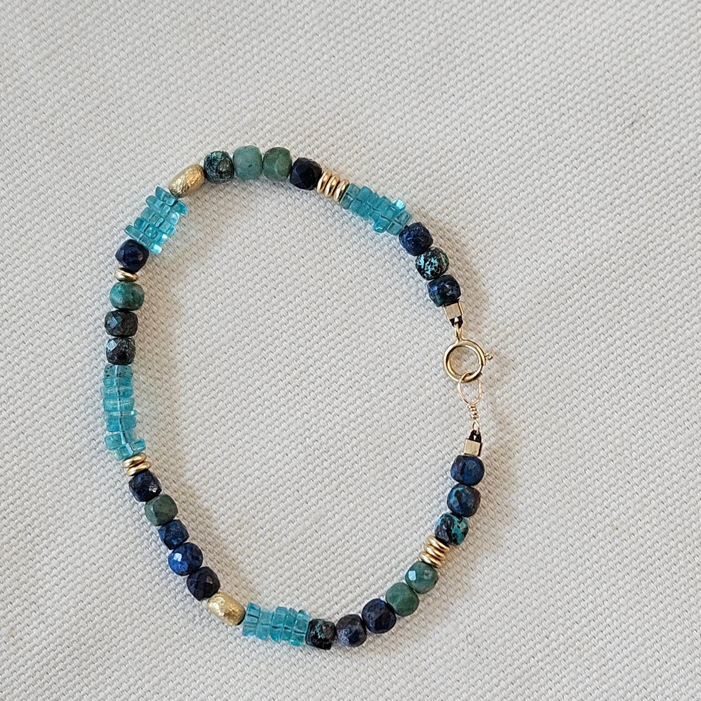 Chrysocolla and Apetite bracelet, handcrafted by Antiqua Jewelry