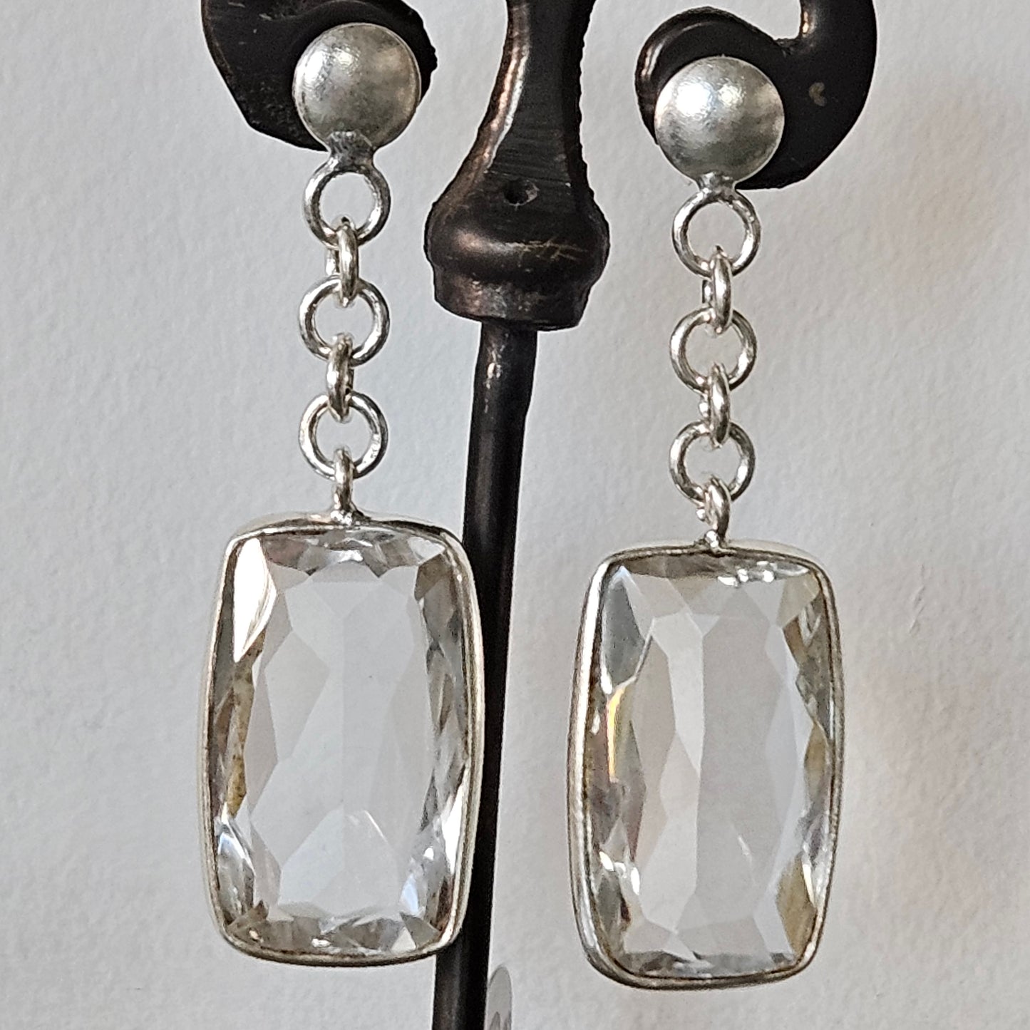 Clear Quartz earrings in silver, handcrafted by Antiqua Jewelry
