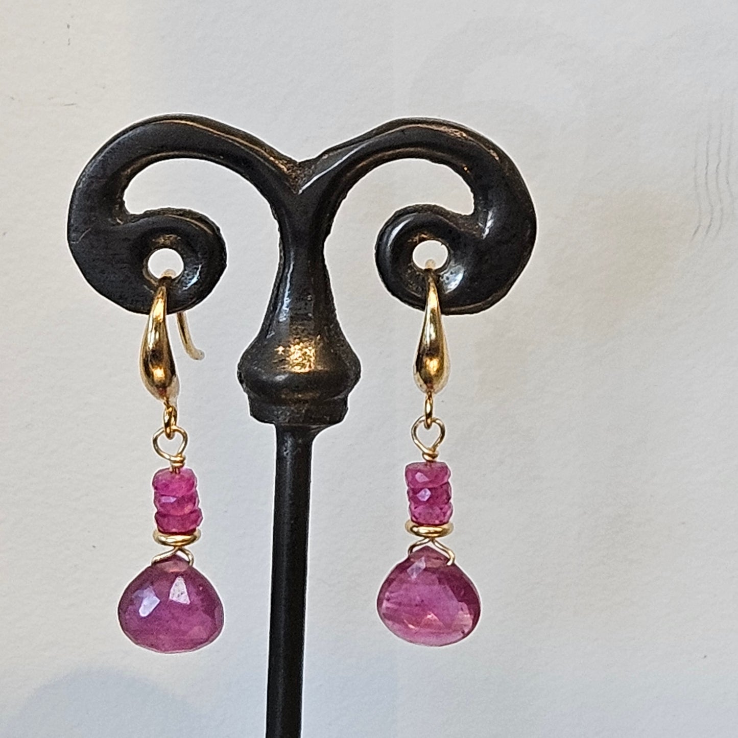 Pink Sapphire earrings in gold-plated, handcrafted by Antiqua Jewelry