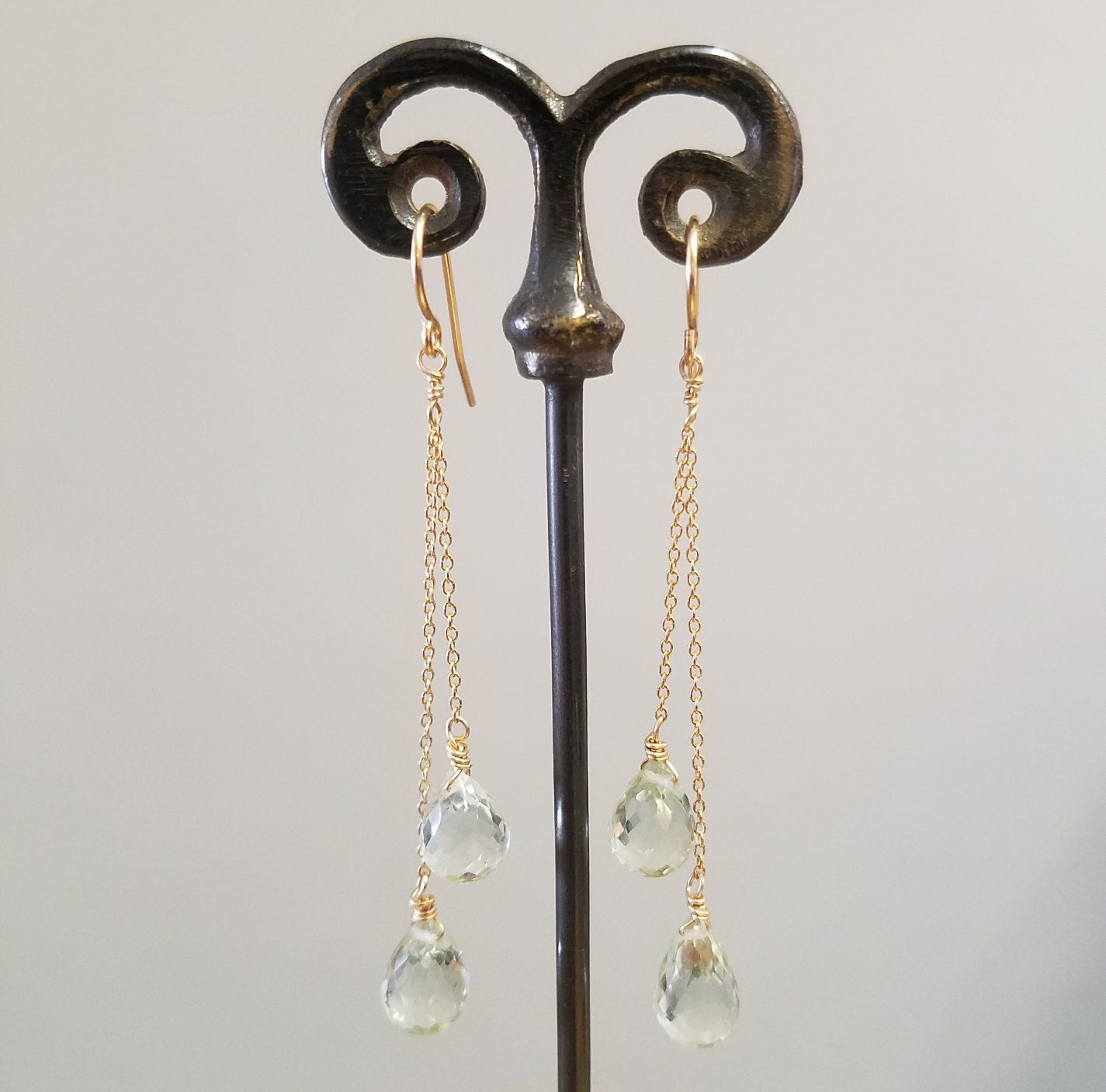 Double Green Amethyst earrings, handcrafted by Antiqua Jewelry
