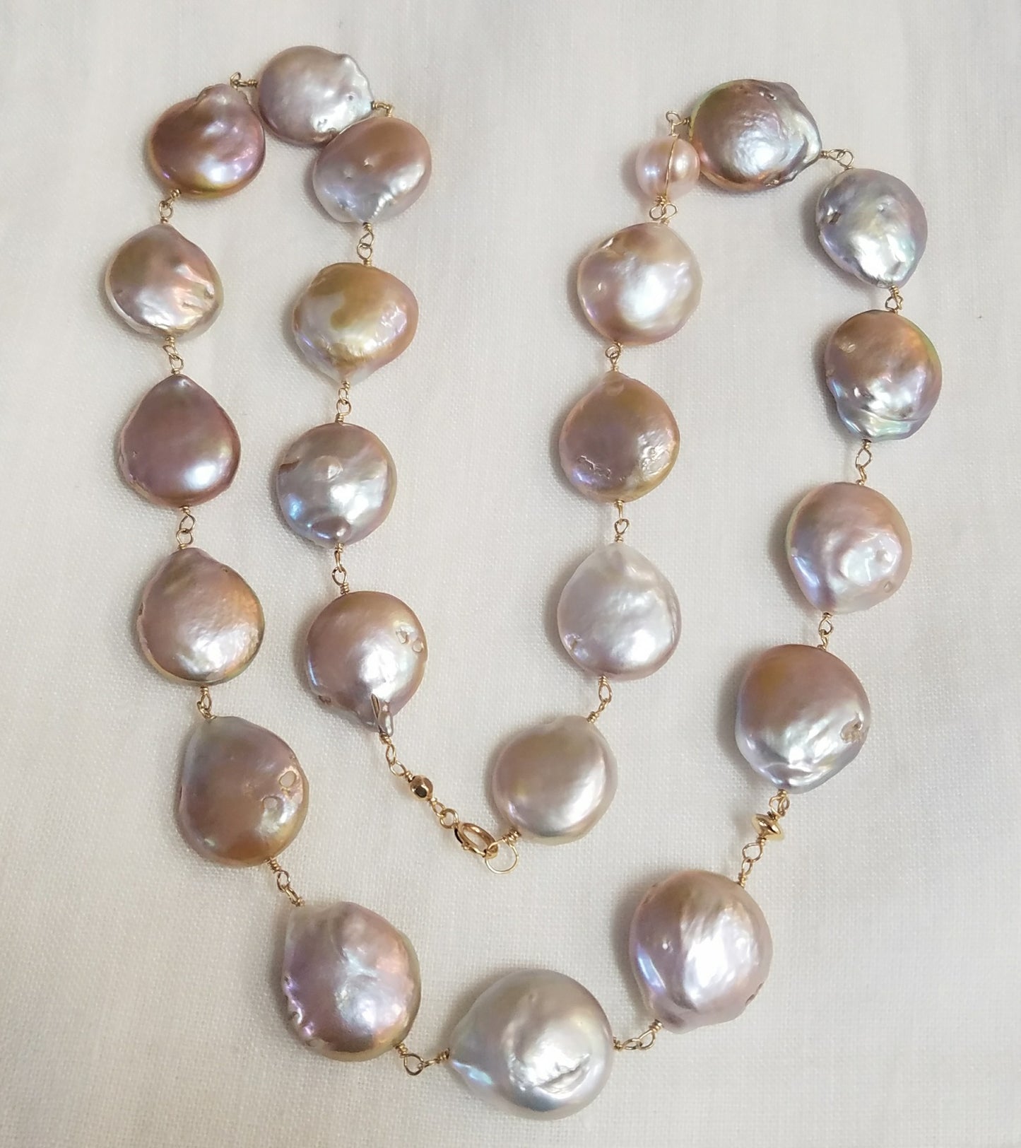 Lustrous Coin Pearl Necklace or Bracelet in white, handcrafted by Antiqua Jewelry