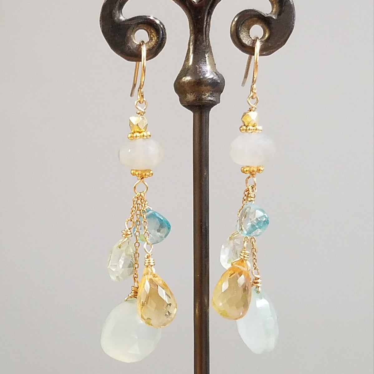 Grey shade of Moonstone earrings, handcrafted by Antiqua Jewelry