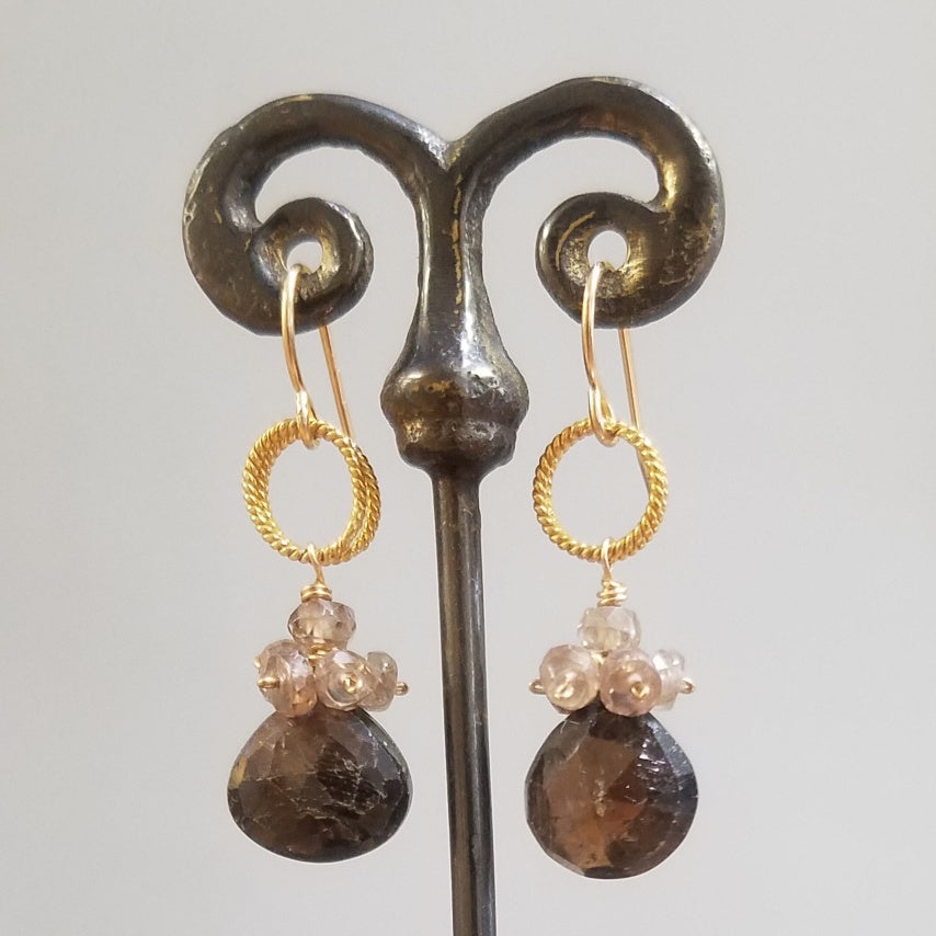 Black Sapphire, zircon earrings, handcrafted by Antiqua Jewelry