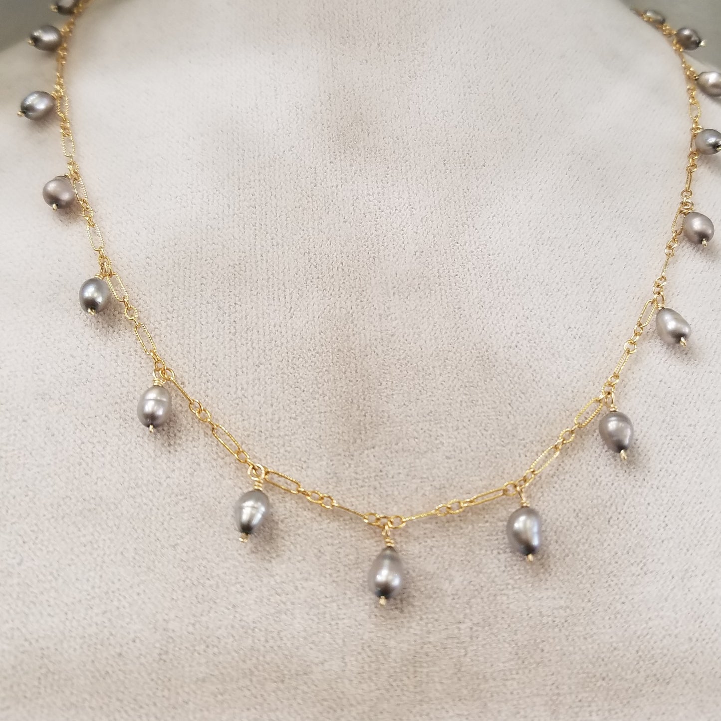 Silver Pearls necklace in white, handcrafted by Antiqua Jewelry