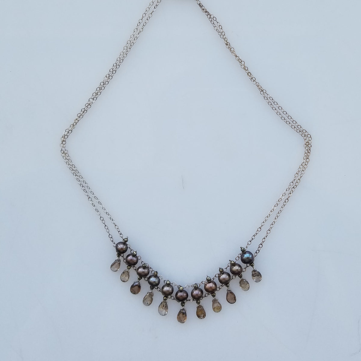 Brown Pearl and Zircon necklace, handcrafted by Antiqua Jewelry
