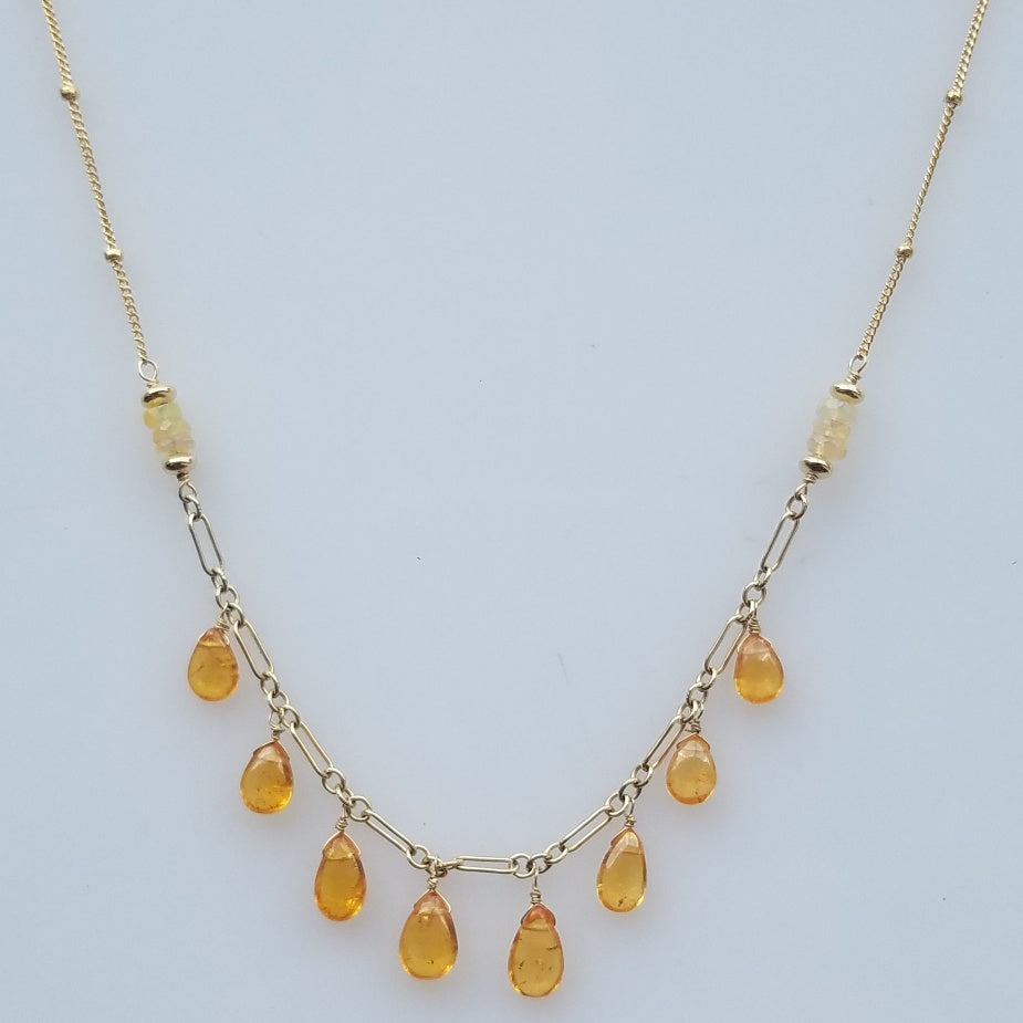 Mandarin Garnets drops necklace, handcrafted by Antiqua Jewelry