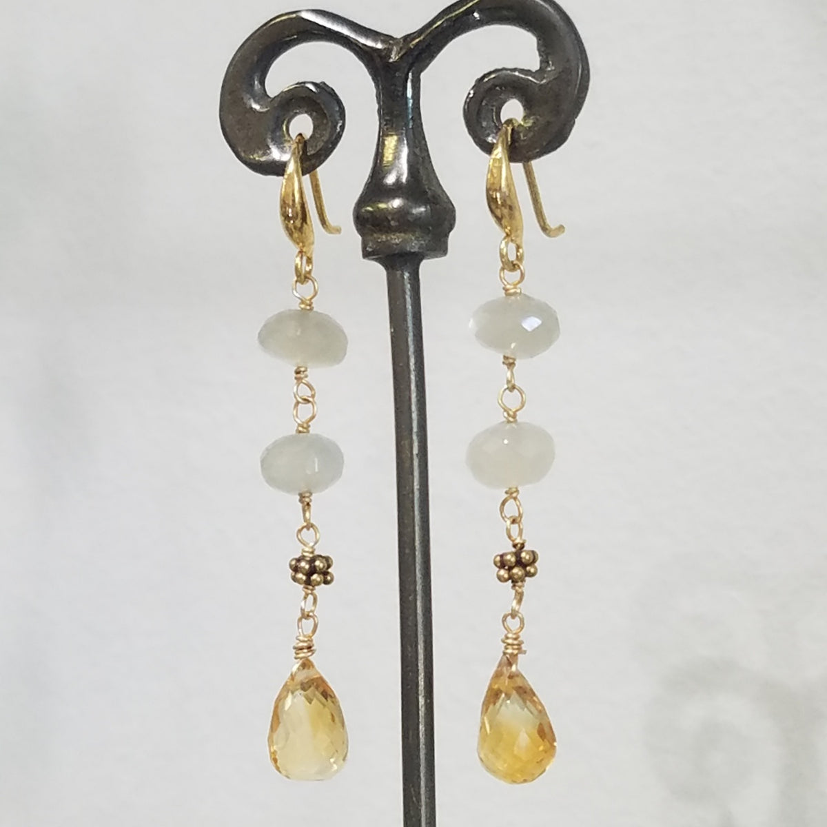 Citrine Moonstone earrings, handcrafted by Antiqua Jewelry