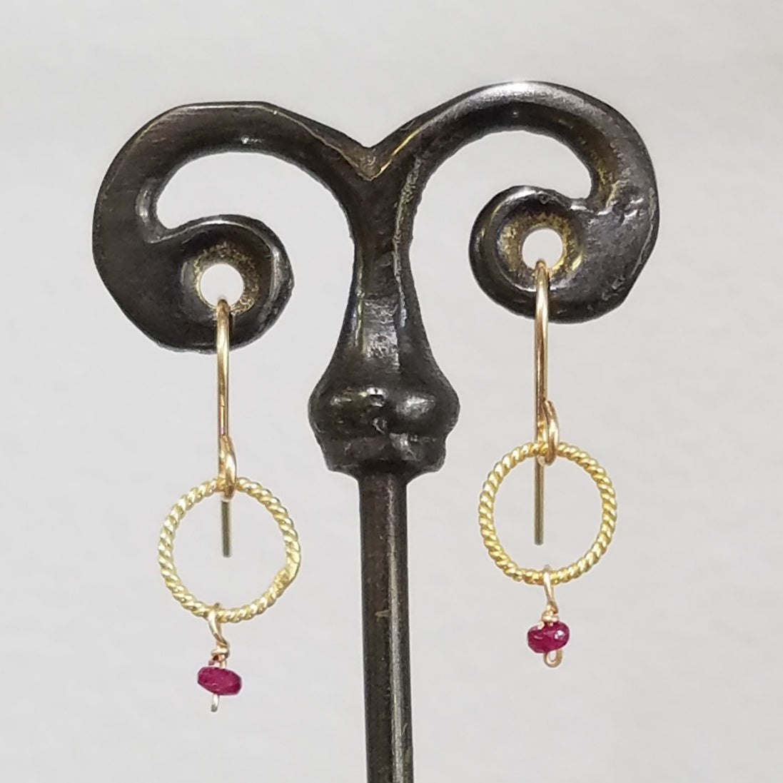 Dainty Ruby earrings in red, handcrafted by Antiqua Jewelry