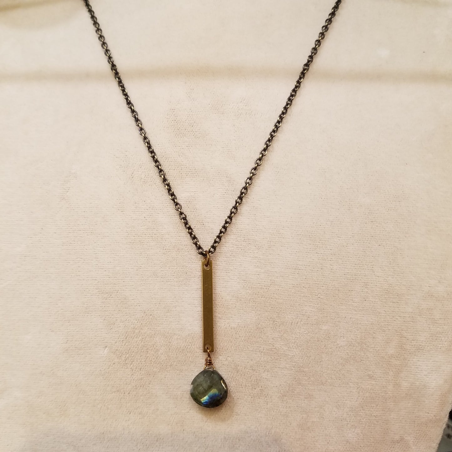 Long bar necklace, handcrafted by Antiqua Jewelry
