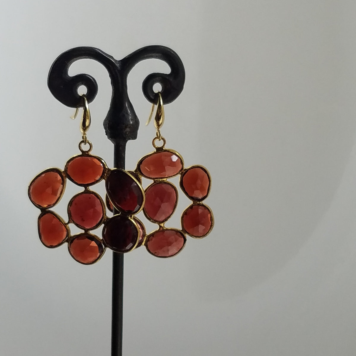 Garnet blooms earrings in red, handcrafted by Antiqua Jewelry