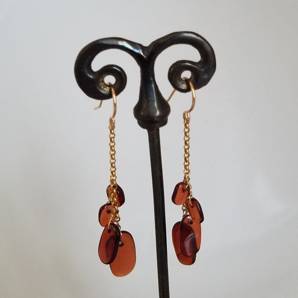 Cascading Garnet earrings in red, handcrafted by Antiqua Jewelry