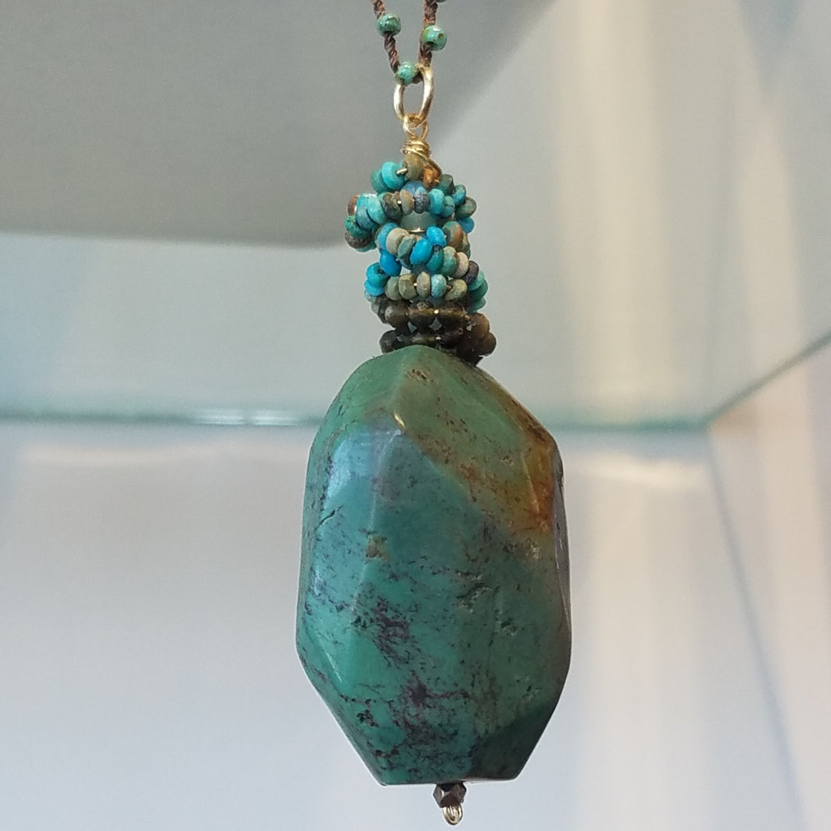 Long Turquoise necklace, handcrafted by Antiqua Jewelry
