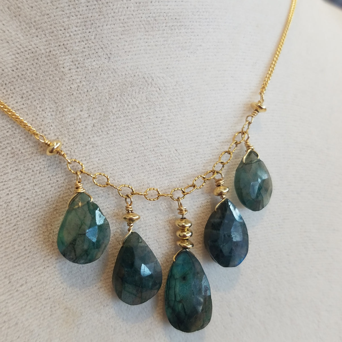 Green Labradorite necklace, handcrafted by Antiqua Jewelry