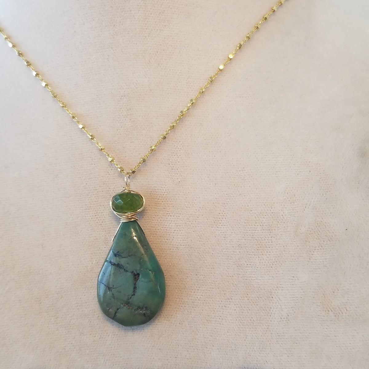 Turquoise and Jade necklace, handcrafted by Antiqua Jewelry