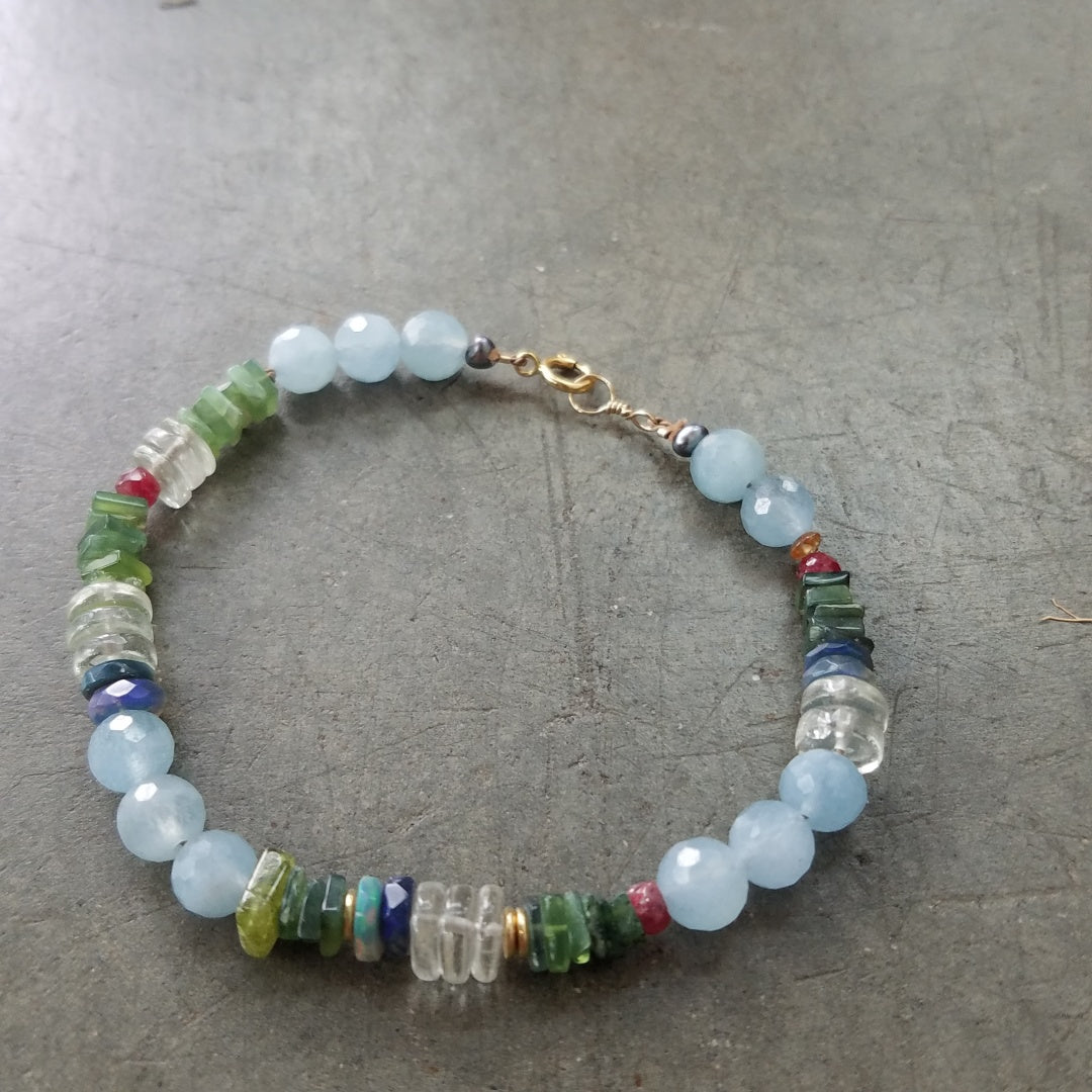 Opal Aqua Ruby bracelet, handcrafted by Antiqua Jewelry