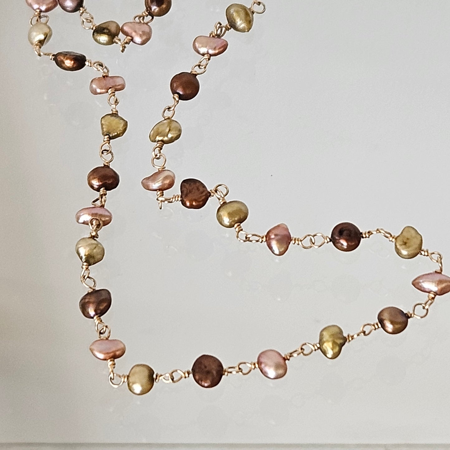 Wire wrapped small Pearls Necklace in white, handcrafted by Antiqua Jewelry