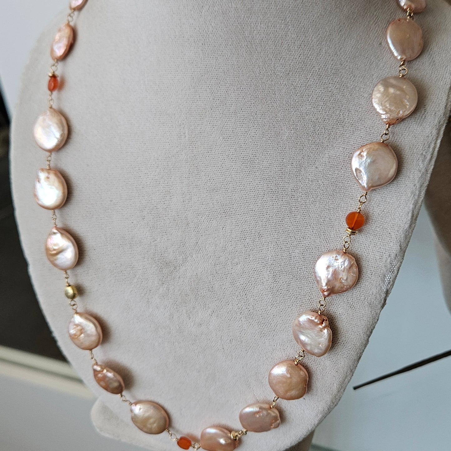 Peachy Pearls Bracelet/Necklace in white, handcrafted by Antiqua Jewelry