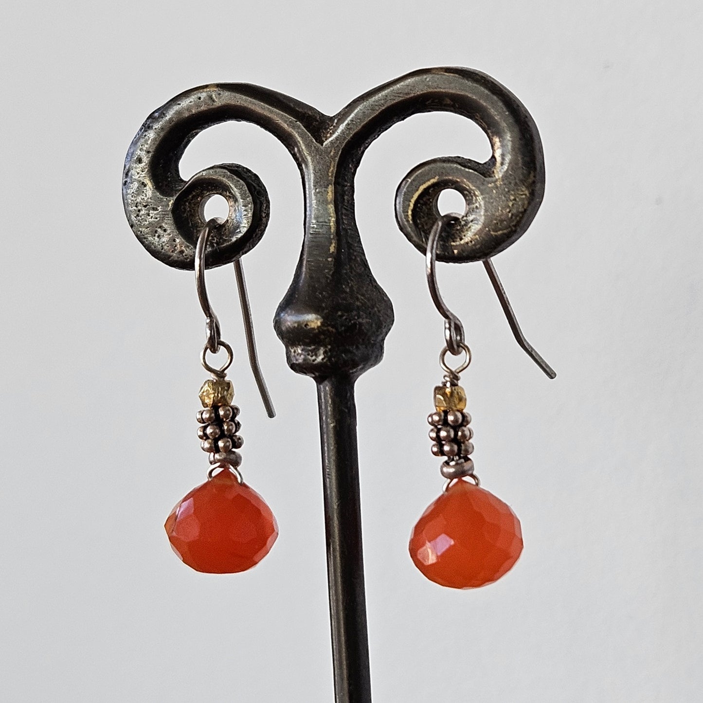 All around Carnelian drop earrings in red and other, handcrafted by Antiqua Jewelry