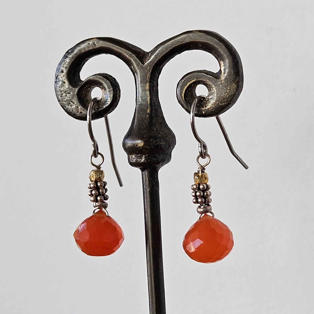 All around Carnelian drop earrings in red and other, handcrafted by Antiqua Jewelry