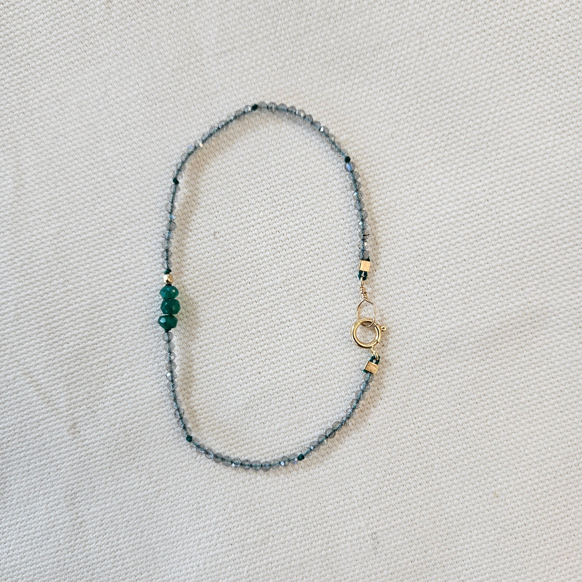 Tiny Labradorite and green Onyx bracelet, handcrafted by Antiqua Jewelry