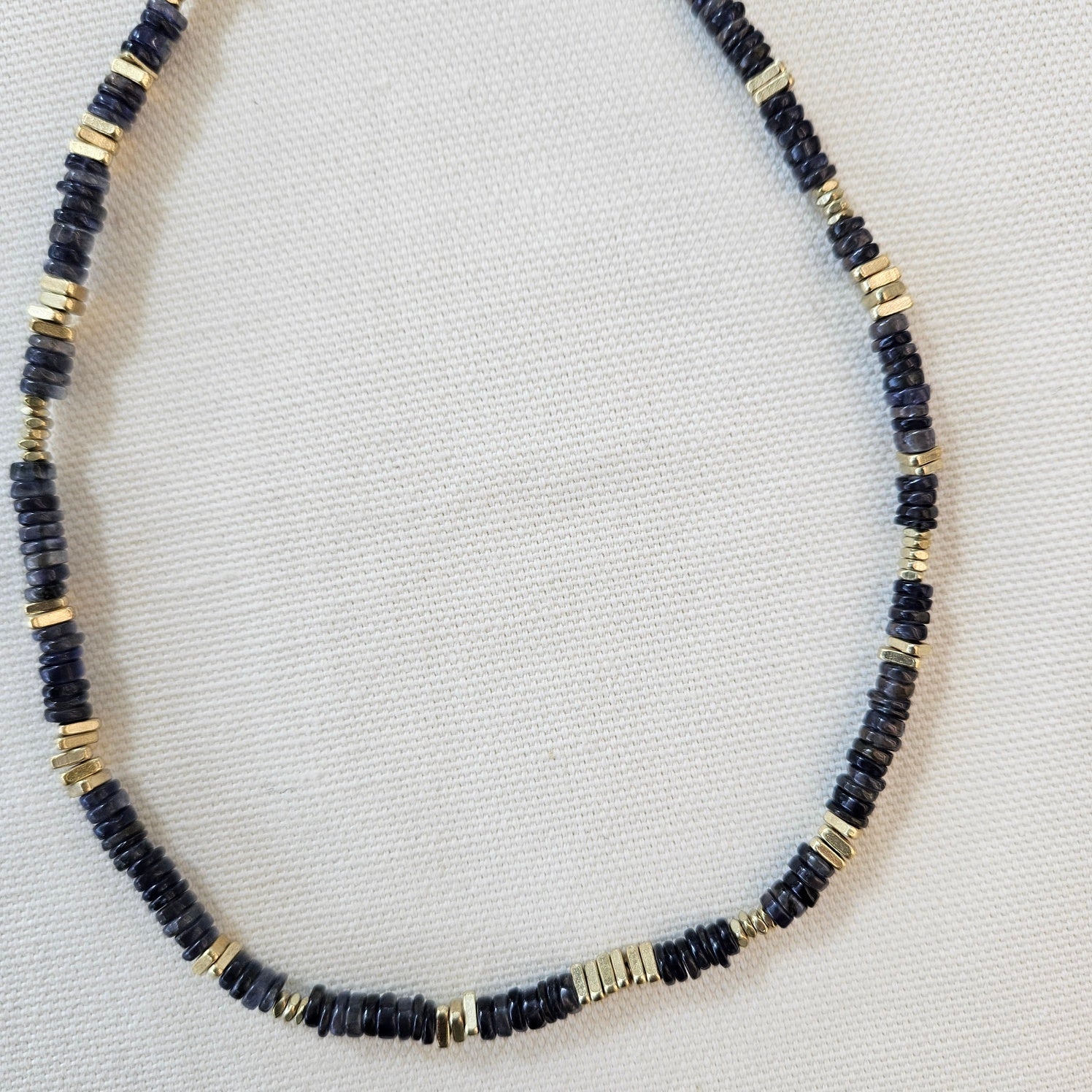 Golden and Blue necklace, handcrafted by Antiqua Jewelry