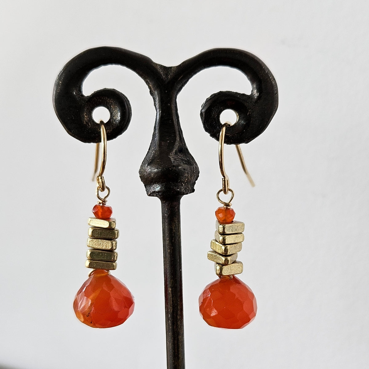 Golden Carnelian earrings in red, handcrafted by Antiqua Jewelry