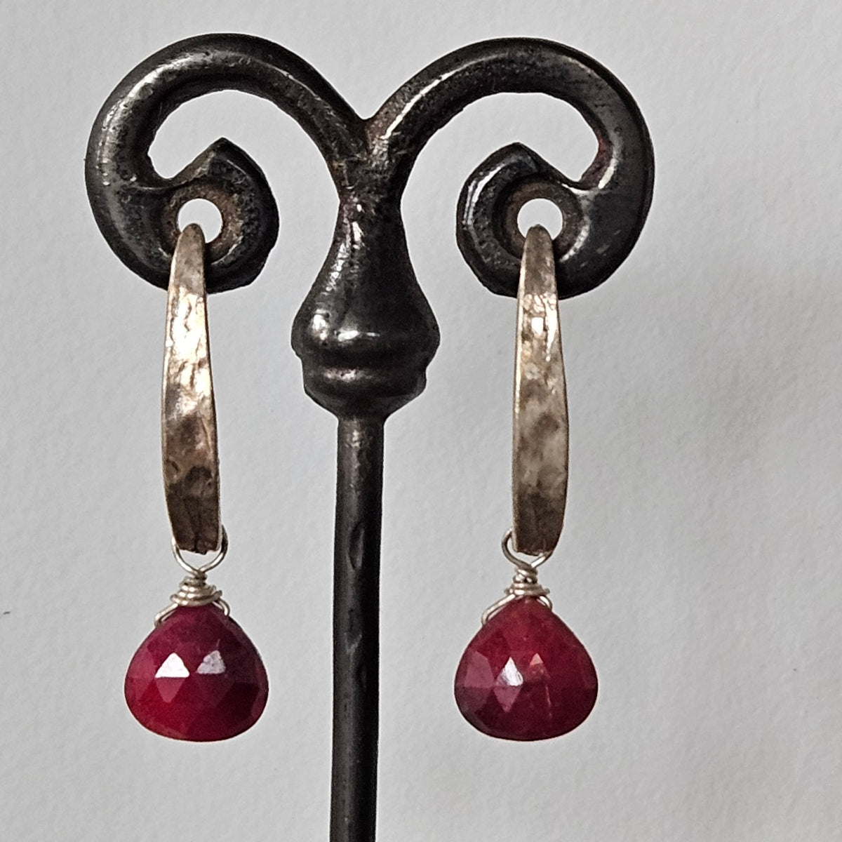 Silver Ruby earrings in red and sterling silver, handcrafted by Antiqua Jewelry