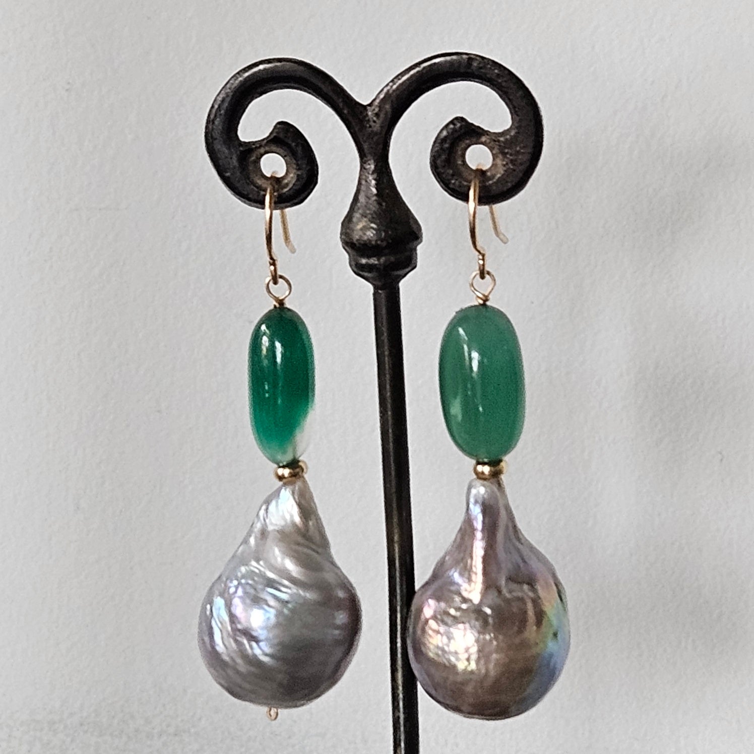 Baroque Pearl earrings in gold, handcrafted by Antiqua Jewelry