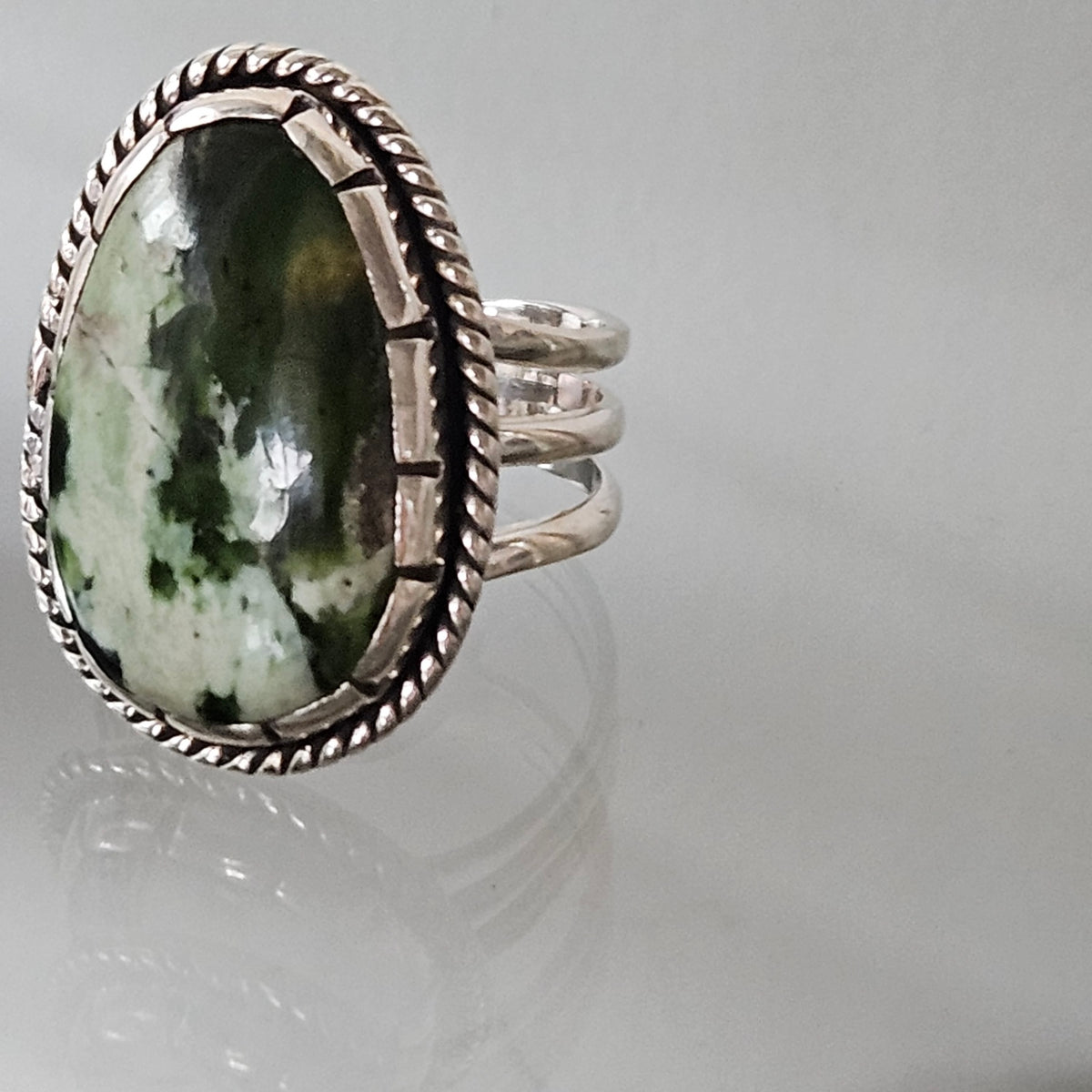 Green Jasper Ring, handcrafted by Antiqua Jewelry