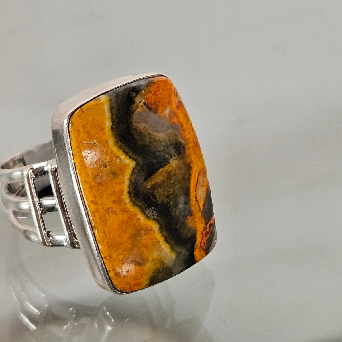 Bumble Bee Jasper Ring in metal, handcrafted by Antiqua Jewelry