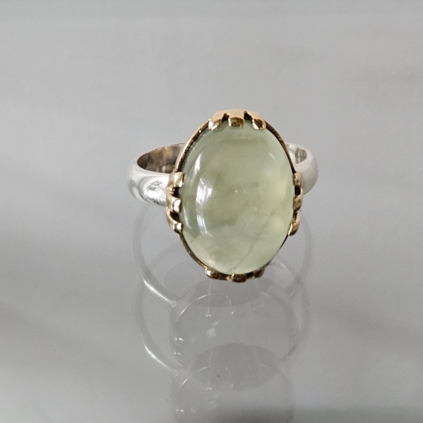 Prehnite Ring in green, handcrafted by Antiqua Jewelry