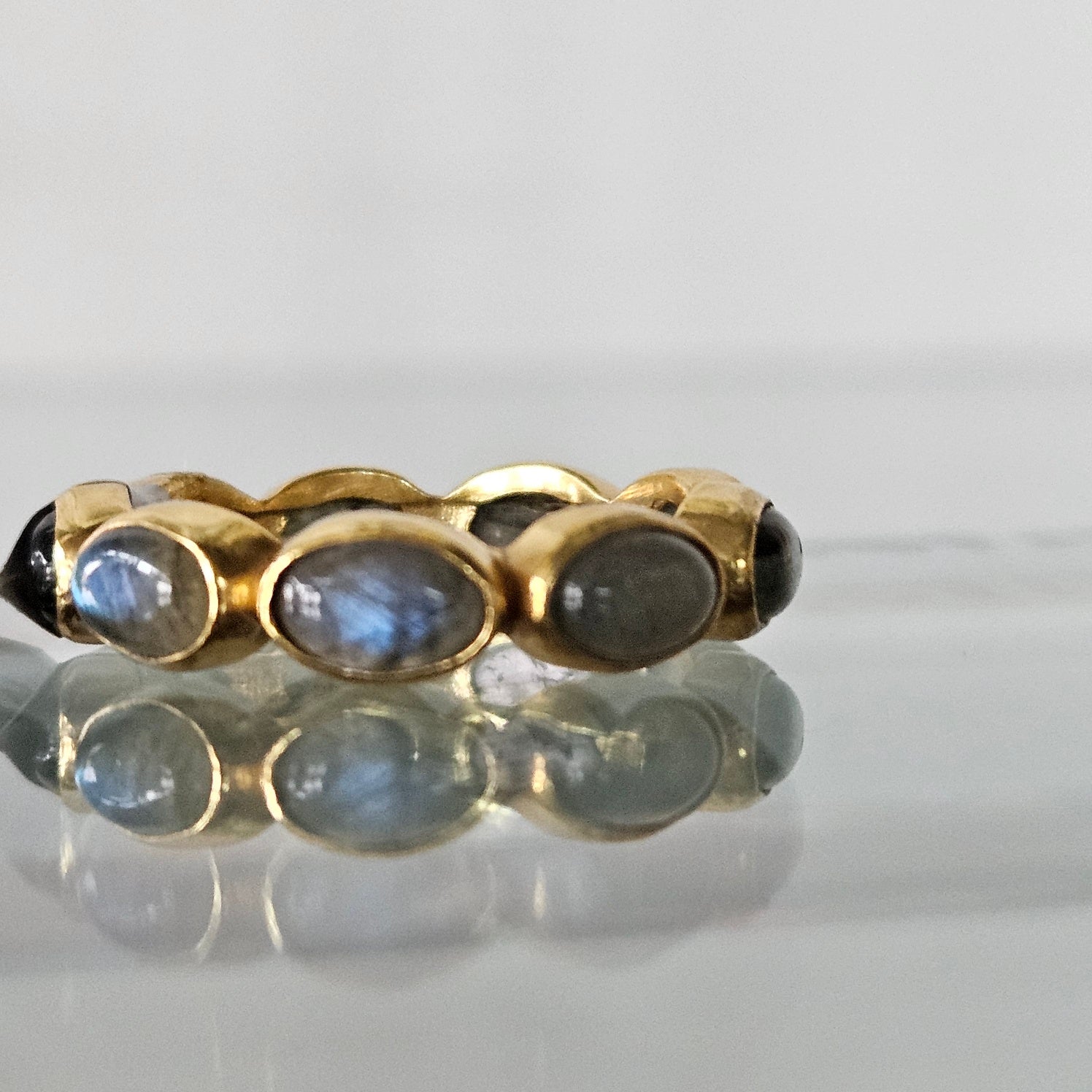 String of Labradorite Ring in gold, handcrafted by Antiqua Jewelry