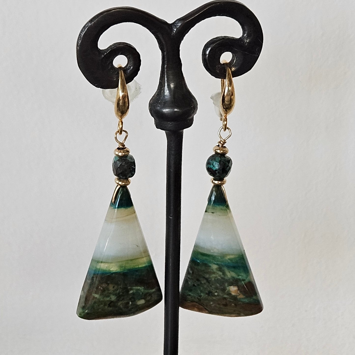 Opalina gem earrings in gold-plated, handcrafted by Antiqua Jewelry