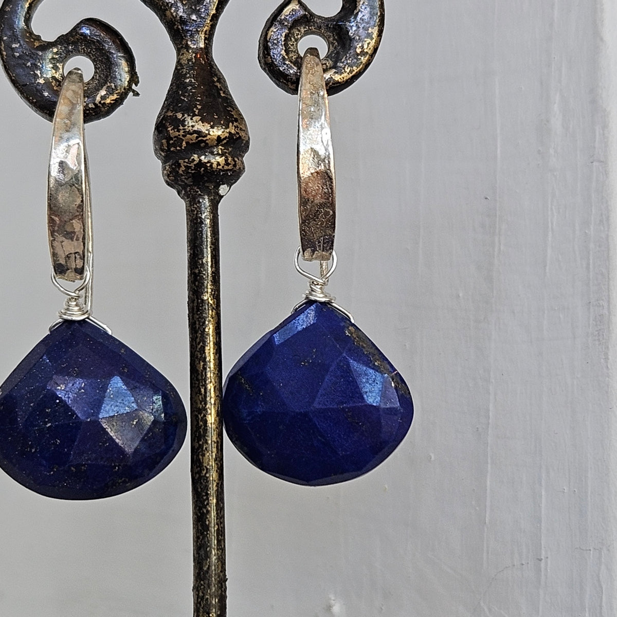 Faceted Lapis earrings in blue and sterling silver, handcrafted by Antiqua Jewelry