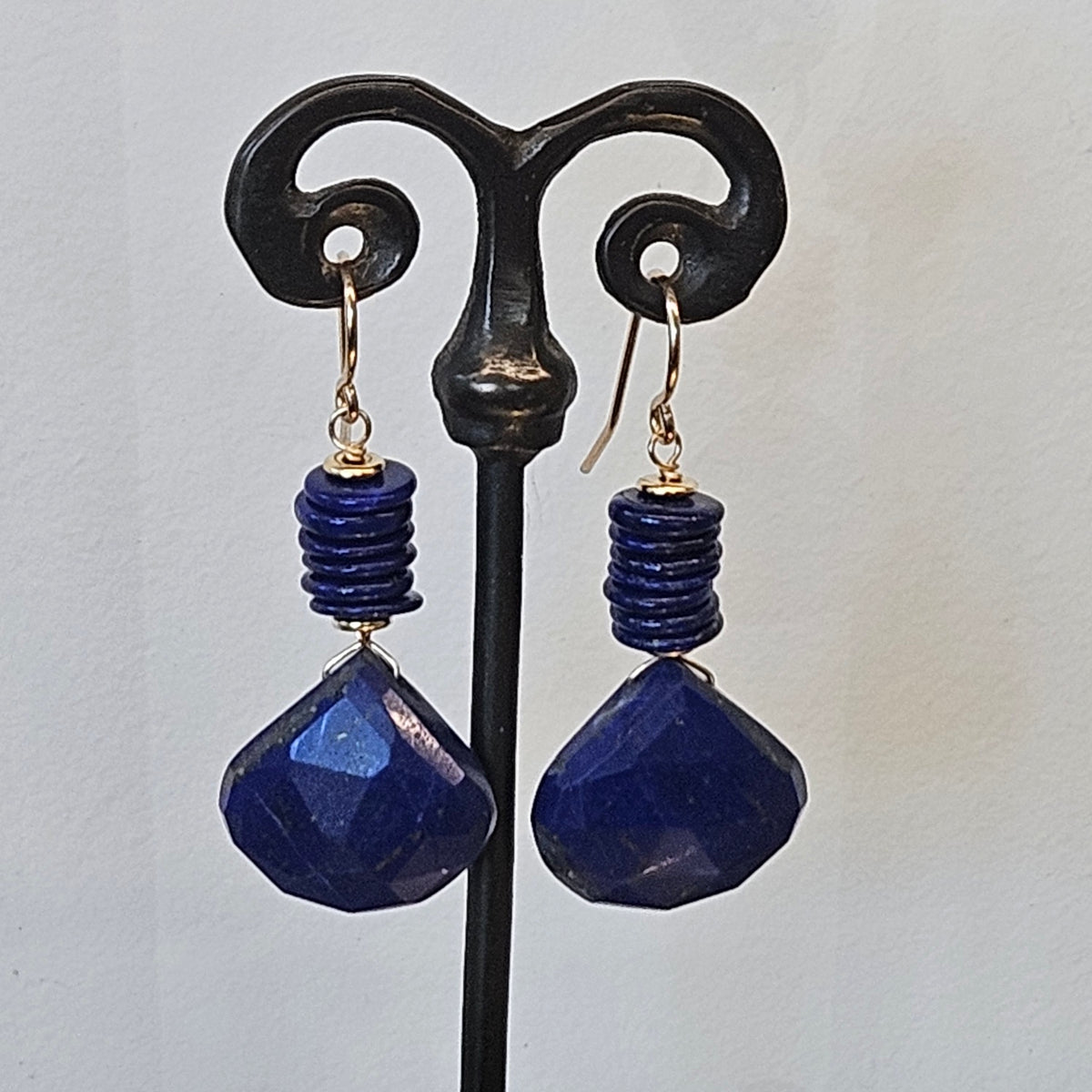 All around Lapis earrings in blue and metal, handcrafted by Antiqua Jewelry