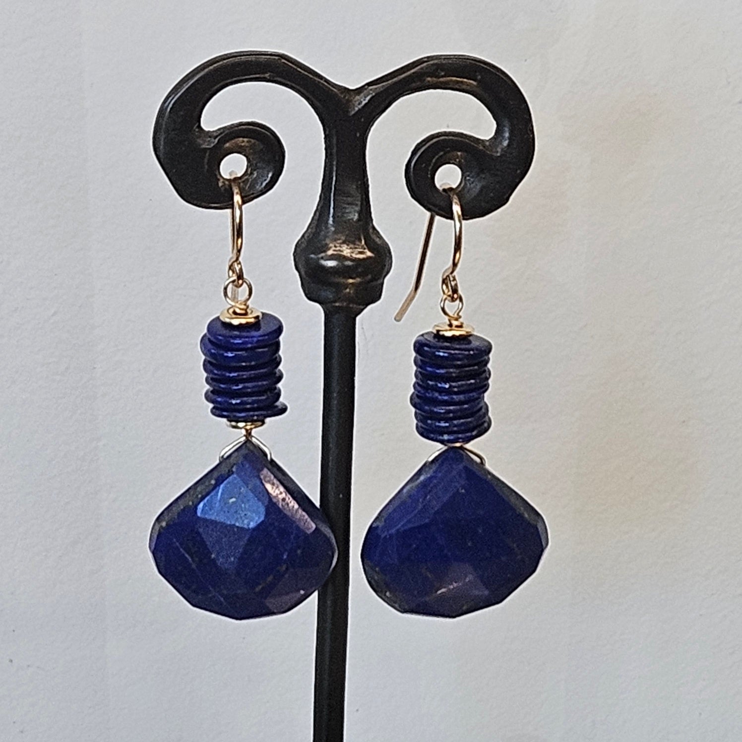 All around Lapis earrings in blue and metal, handcrafted by Antiqua Jewelry
