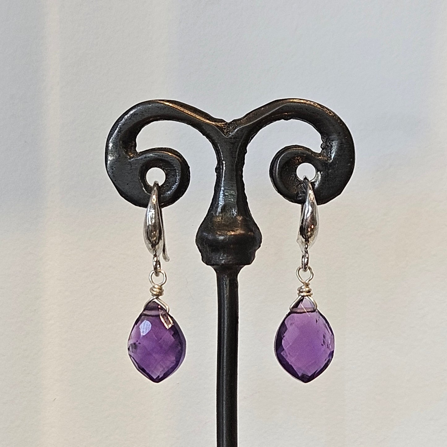 African Amethyst earrings in purple and metal, handcrafted by Antiqua Jewelry