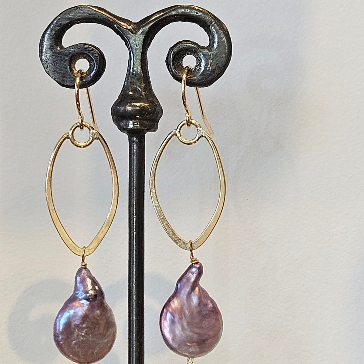Pink Pearl earrings in gold and gold-plated, handcrafted by Antiqua Jewelry