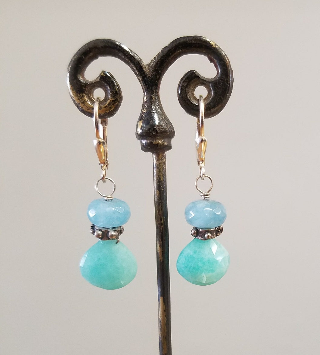 Amazonite and Quartz Earrings in green, handcrafted by Antiqua Jewelry