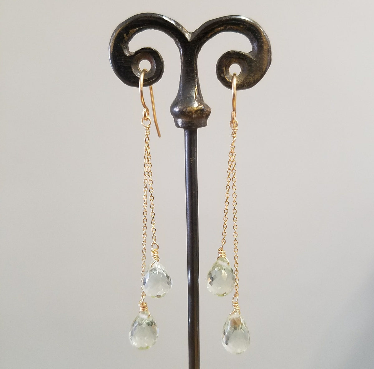 Double Green Amethyst earrings, handcrafted by Antiqua Jewelry
