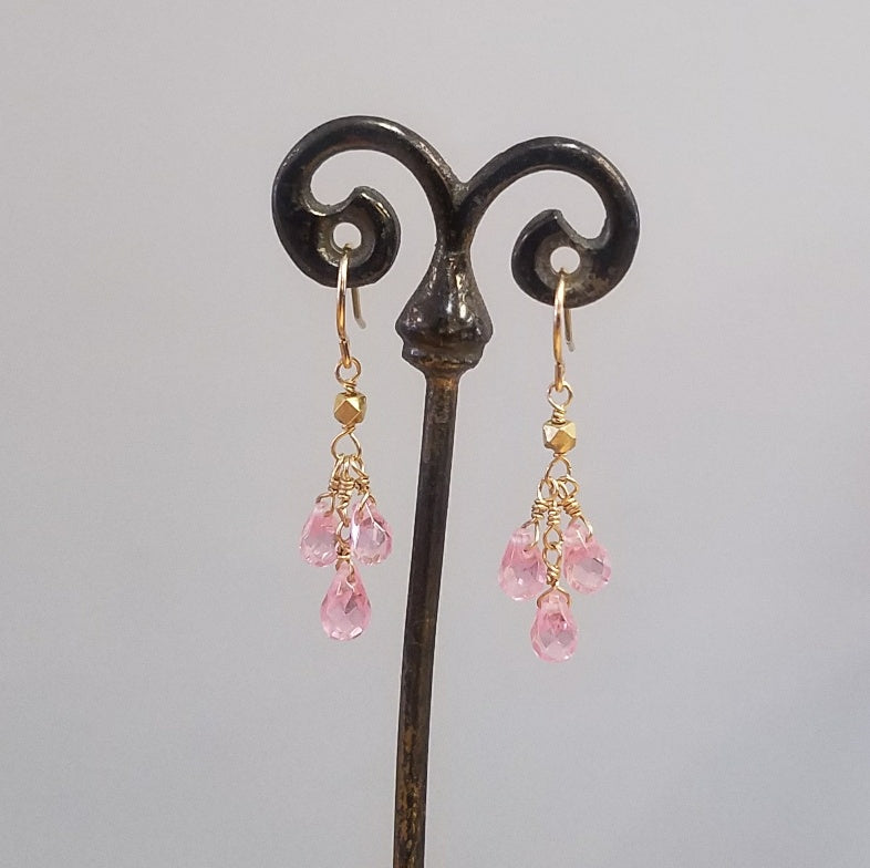 Pink Zircon droplets earrings, handcrafted by Antiqua Jewelry