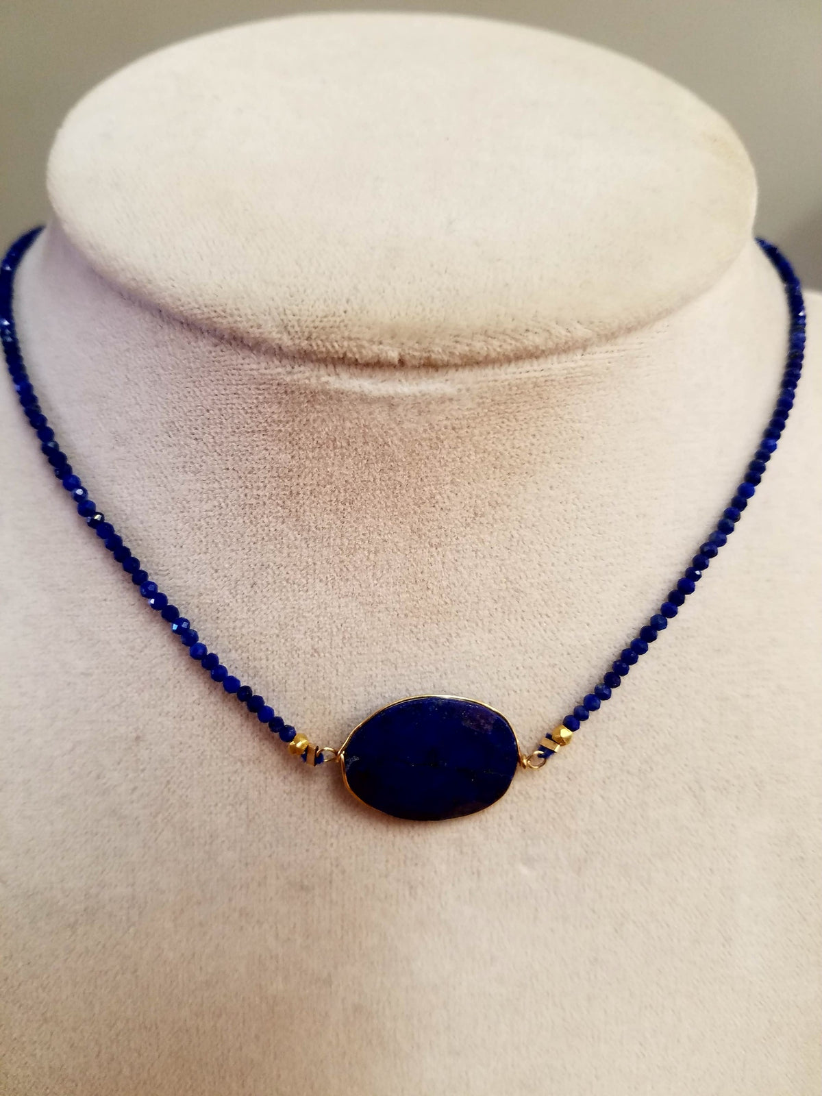 Lapis nugget on Lapis chain Necklace in blue, handcrafted by Antiqua Jewelry