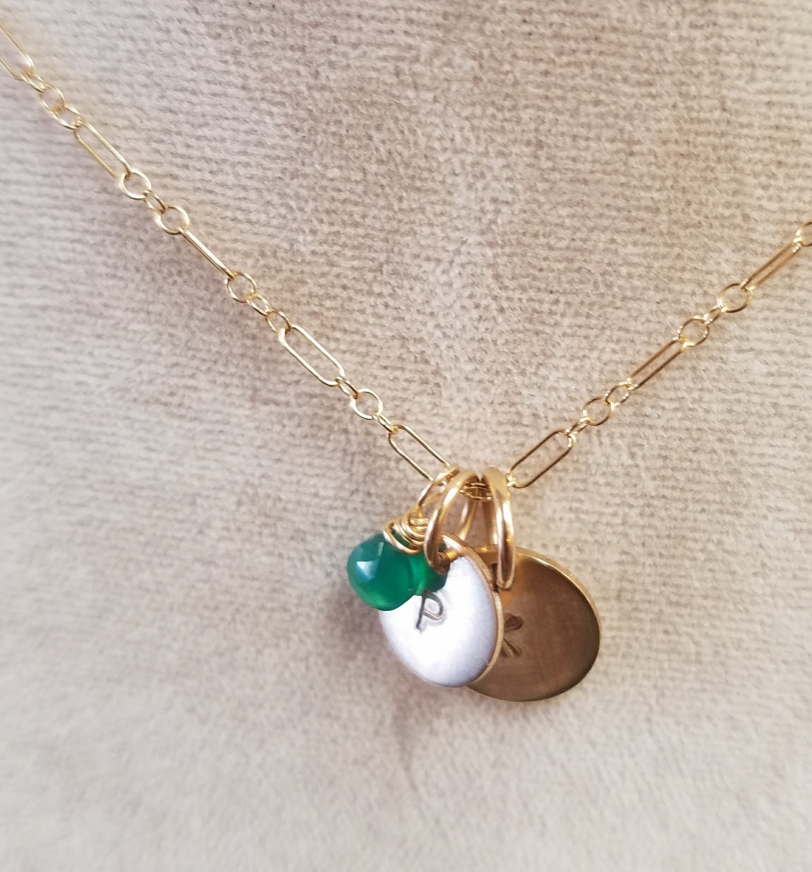 Double initial necklace, handcrafted by Antiqua Jewelry