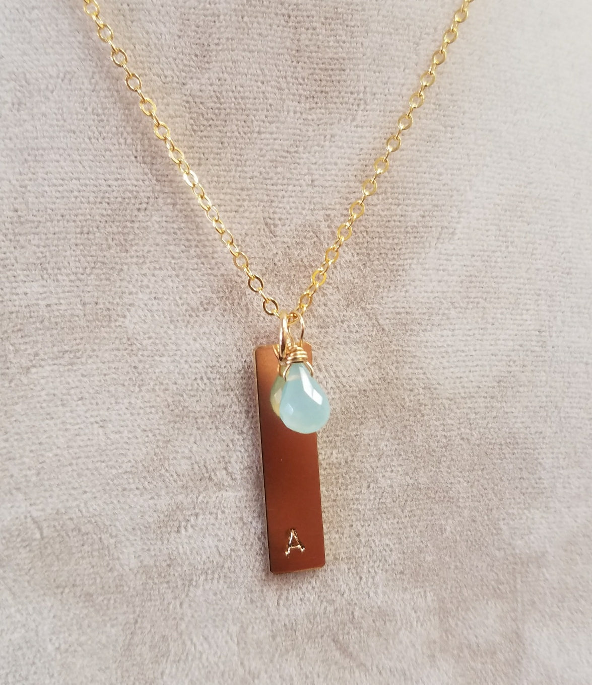 Long bar Initial necklace, handcrafted by Antiqua Jewelry