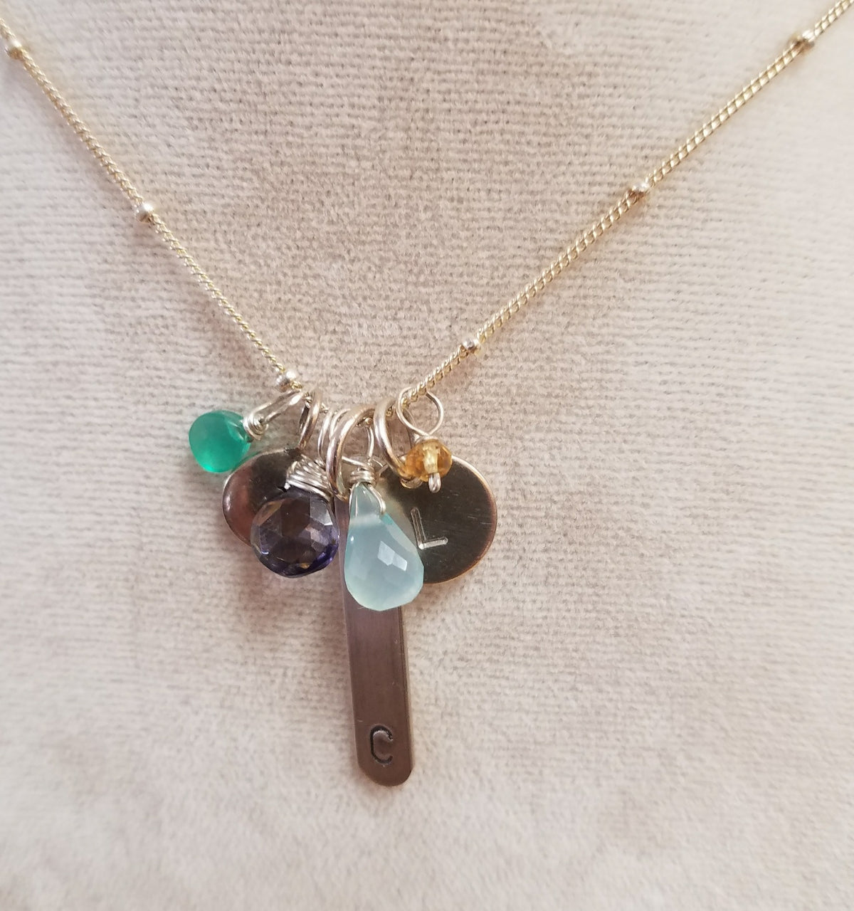Initial family necklace, handcrafted by Antiqua Jewelry