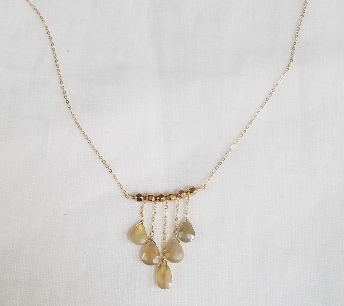 Drapy Moonstone necklace in white, handcrafted by Antiqua Jewelry