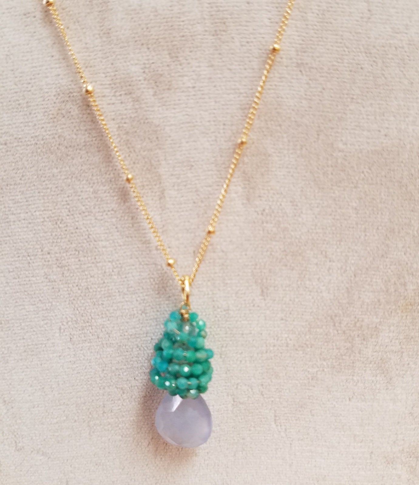 Amazonite cluster Necklace in green, handcrafted by Antiqua Jewelry