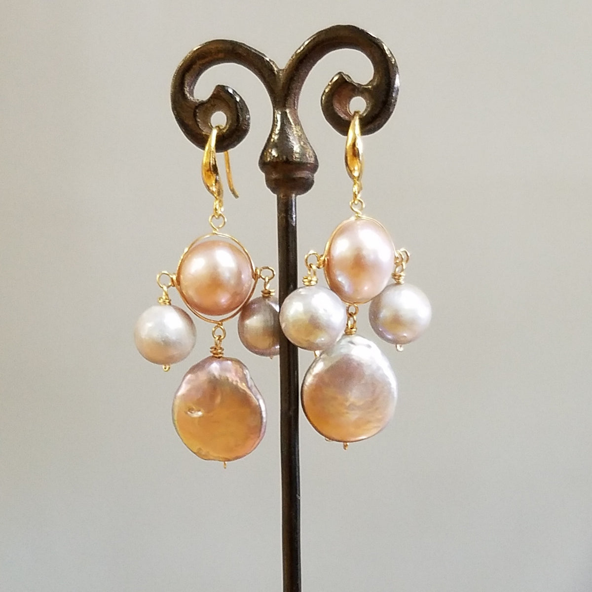Modern Pearls earrings in white, handcrafted by Antiqua Jewelry