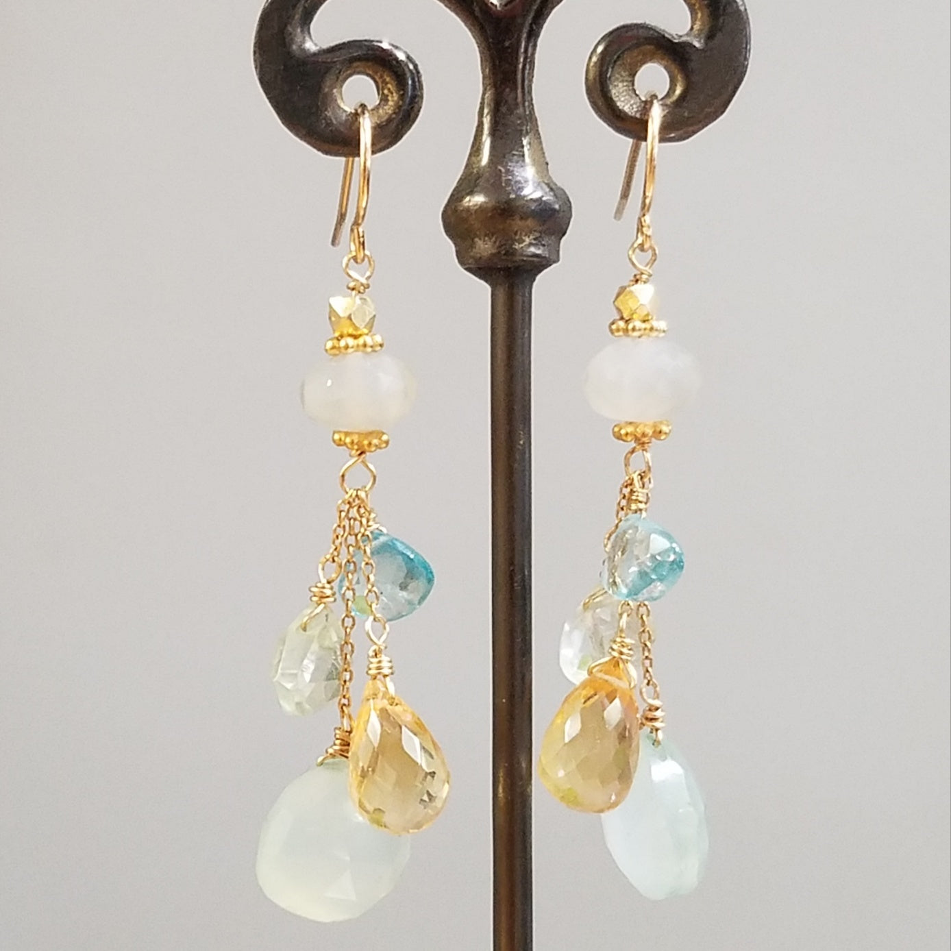 Grey shade of Moonstone earrings, handcrafted by Antiqua Jewelry